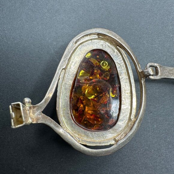 Vintage Baltic Amber Cabochon Project Salvage Piece Silver Part Repair Read - Picture 8 of 16